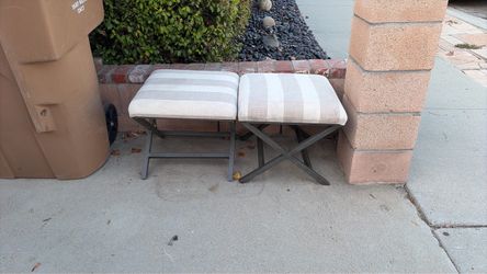 Set of 2 Upholstered X-Base Ottomans
