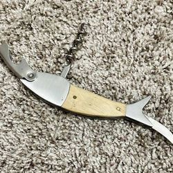 Single-Hinged Heavy Duty Wood Stainless Steel Wine Fish Corkscrew Naturalist Design