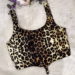 NEW Zaful Leopard Print Scoop Neck Knotted Tankini Top