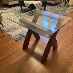 End Table Wooden And Glass 