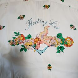 Vintage 90s HGNY Cupid Fleeting Love Rose Beaded Rare Novelty Camp Shirt White L