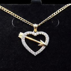 NEW 10K GOLD LADIES HEART PENDANT WITH CHAIN