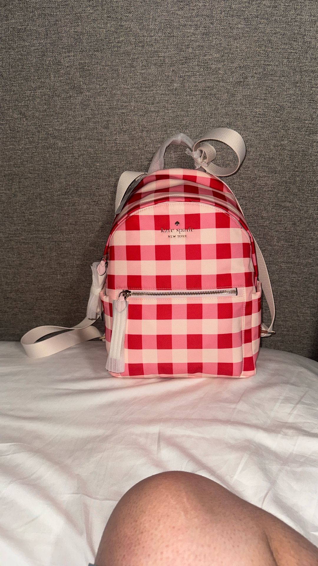 Kate Spade Chelsea Gingham Pink Red Medium Nylon Backpack KG566