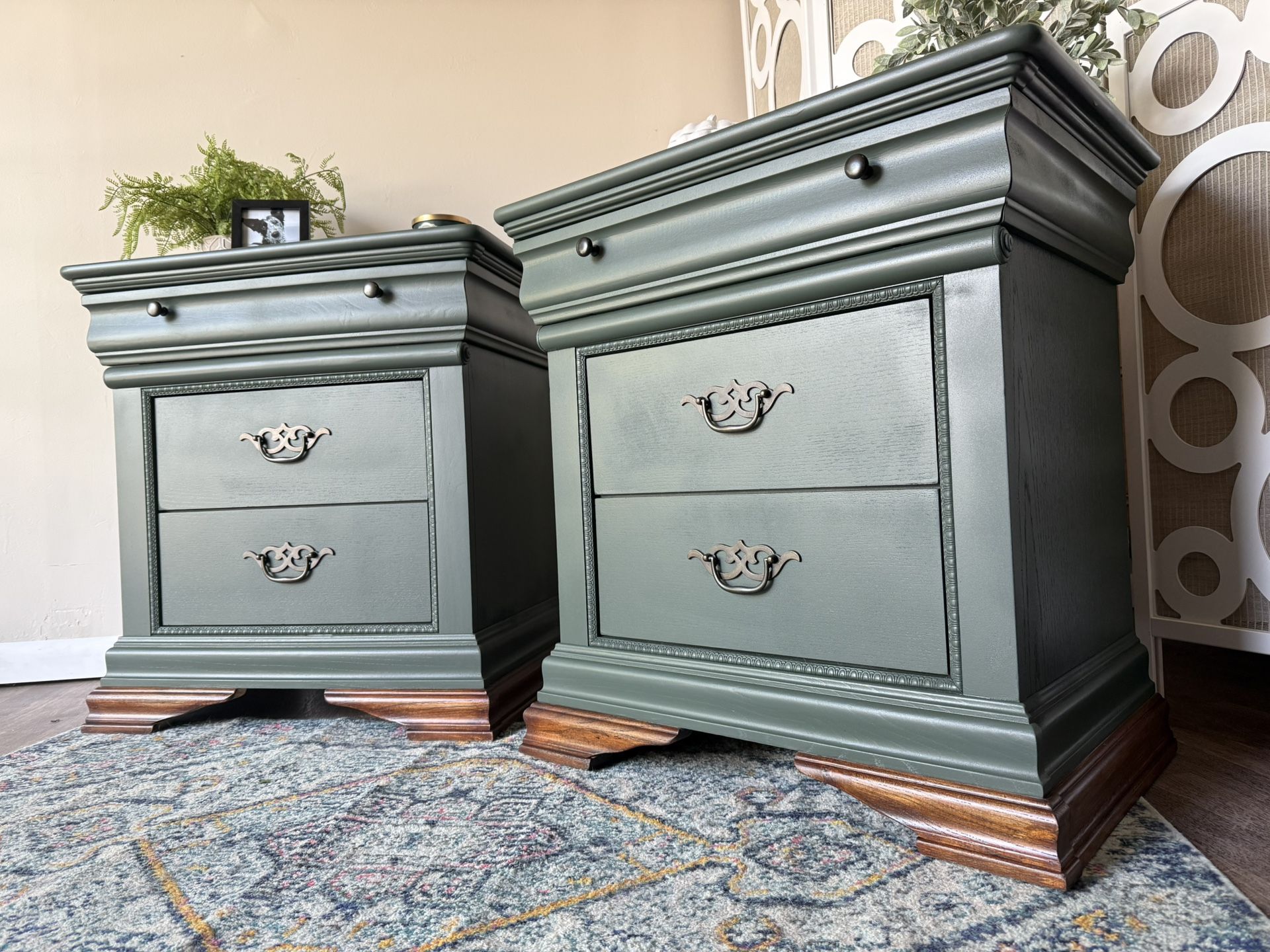 Large Green Nightstand Pair