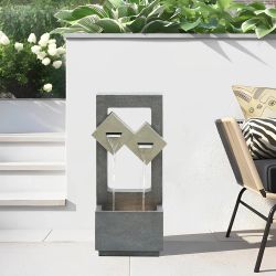 Modern Outdoor Fountain with LED Lights – Gray Rectangular Style ，F1761