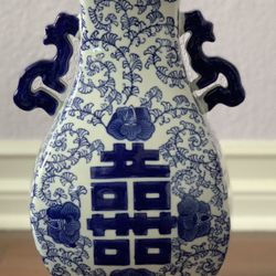 China Old Blue and White Porcelain Vase Double Happiness