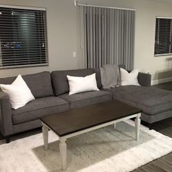 Modern Gray Sectional Sofa with Chaise + Coffee Table - Excellent Condition
