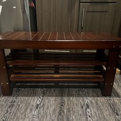 Quality 2-tier Wood Shoe Shelf & Bench