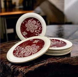 Pier 1 Imports Maribeth Set of 6 Dinner Plates 11” Red Floral Discontinued