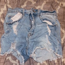 Wax Jean Classic Blue Ripped Denim Shorts