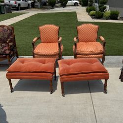 Antique Chairs - Set Of 2 With Ottomans 