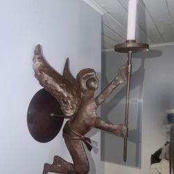 Set Of 2 Vintage Metal Angel Candlestick Holder -Sconce Or Table Top.