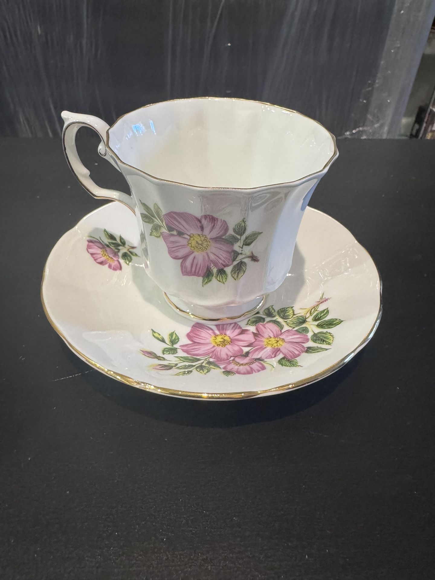 Elizabethan Fine Bone China “Prairie Rose” Teacup & Saucer – Canadian Provincial Flowers – Made in England