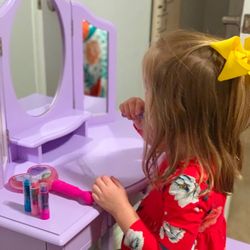 Girls Lavender Purple Vanity Set – Ready to Use!  Mirror Wooden Table Stool Makeup Drawer