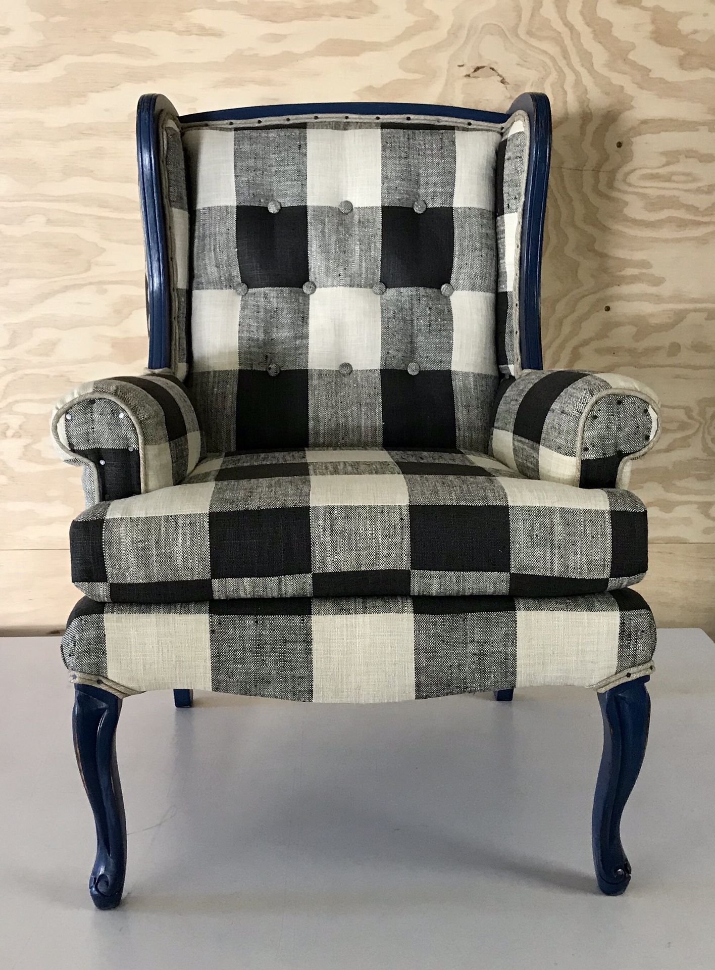 Black & White Wingback Chair, New Upholstery