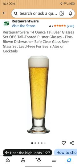 Restaurantware 14 Ounce Tall Beer Glasses Set Of 6 Tall-Footed Pilsner Glasses