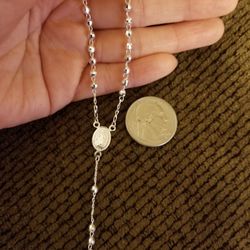 925 Italy Sterling Silver Dainty 3.5mm Diamond Cut Beads Rosary Necklace for Women 19"/24" Available Plata 925 Rosario 19"/24" Disponible 