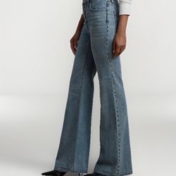 Ralph Lauren Women Size 0 Petite High Rise Flare Denim Jeans Expossed Button New