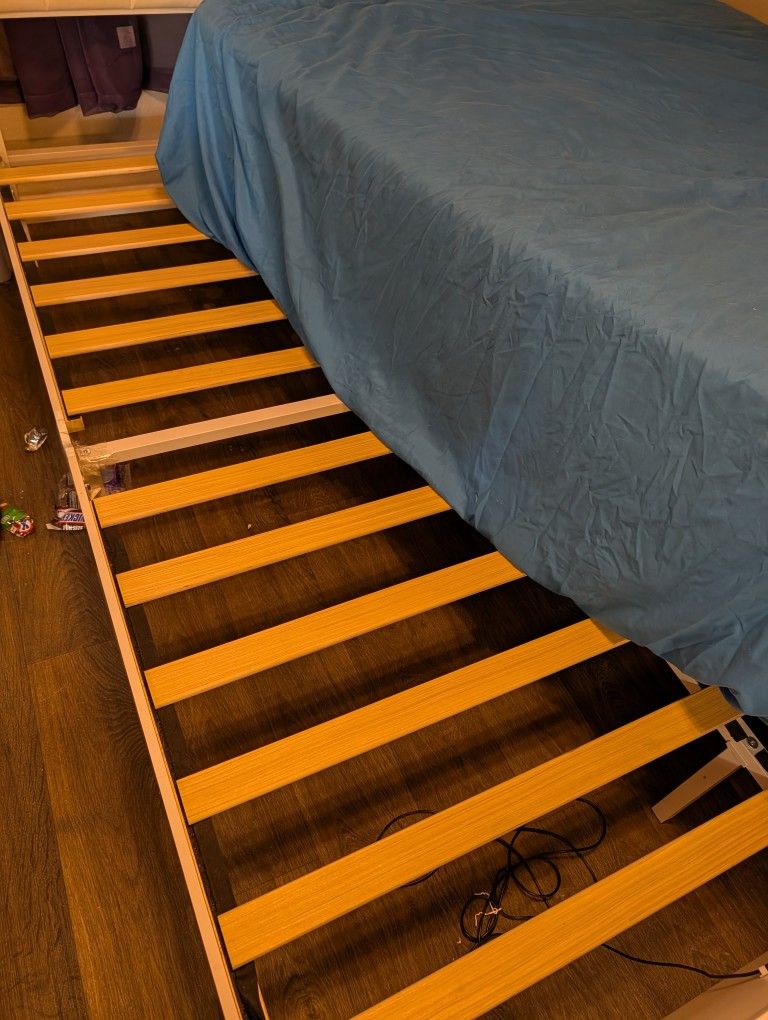 Full Size White Bed Frame W/ Charging Ports