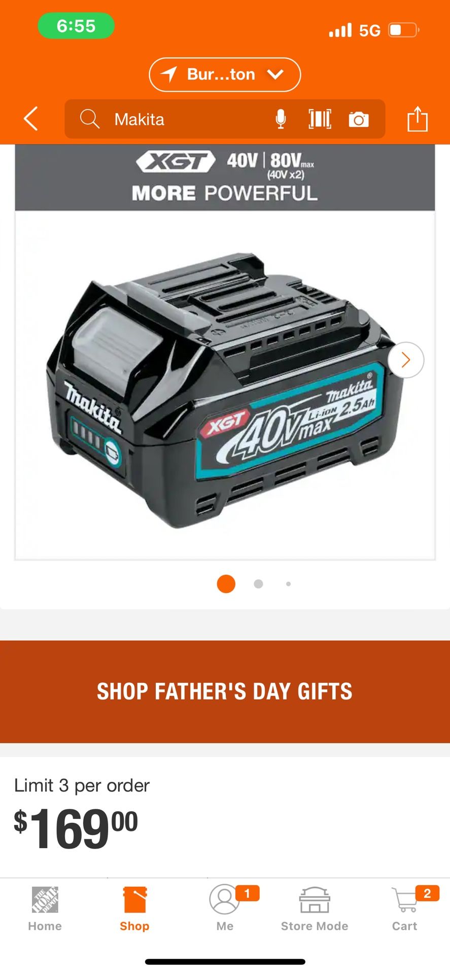 Makita 40 Volt 2.5 Amp/hour Battery