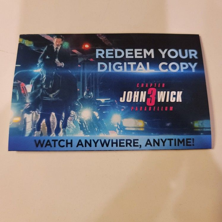 $4 DIGITAL HD MOVIE. JOHN WICK 3. $4 OR TRADE FOR A MOVIE TITLE I DO NOT ALREADY OWN.