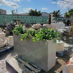 Concrete Large Rectangular Planters or Water Fountain / Cement Backyard Patio Garden Planter Pots / Outdoor Fountains