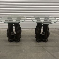 Pair Of End Coffee Tables With Glass Top