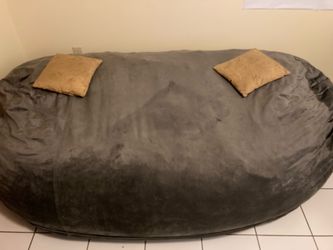 Large Gray Bean Bag Sofa. Oversized Foam Bean Bag Chair / Lounge Sack
