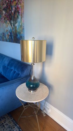 Blue glass lamp w/ Anthropologie shade