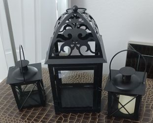 Set of 3 Black Metal Decorative Lanterns