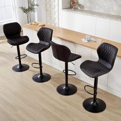 Black Bar Stools Set of 4, Modern Swivel Counter Height Barstools with Back for Kitchen Island Chair