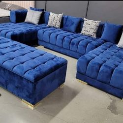 ‼️Navy Velvet Double Chaise Sectional ‼️Nova Brand New 