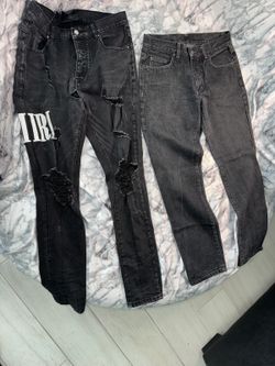 AMIRI Logo Black Distressed Skinny Jeans