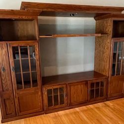 Large, Multi-piece Entertainment center Middle piece  TV stand and flanking display cabin