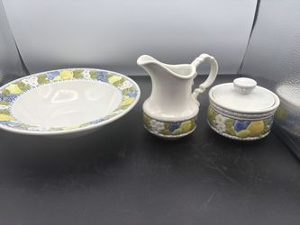 Metlox Della Rubbia Creamer Sugar And Serving Bowl 9.5” Mid Century