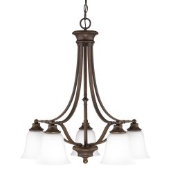 Brand New Capital Lighting 5 Light Chandelier in Burnished Bronze with Soft White glass