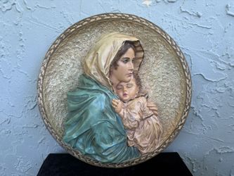 GEORGE HOWARD Vintage Ceramic Madonna & Child Round Wall Plaque (D: 14”)