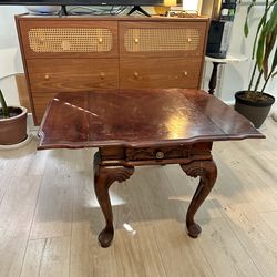 Vintage Wood Drop Leaf End Table w Drawer