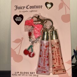 The Juicy Couture Lip Gloss Set 2x w/ Beaded Cherry Keychain Christmas NEW NIP