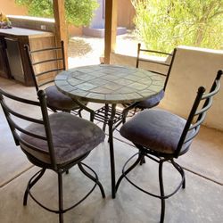 Round Tile/Metal Table & Swivel Chairs Set
