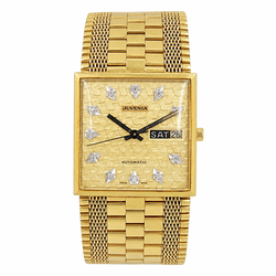 *Men's Juvenia 30mm Vintage 18K Yellow Gold Watch with Gold Square Diamond Dial. (Pre-Owned)