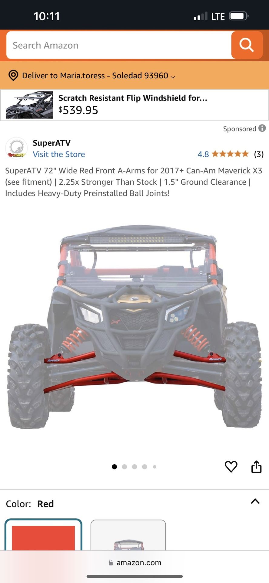 72" Wide Red Front A Arms 2017+ Can Am Maverick X3