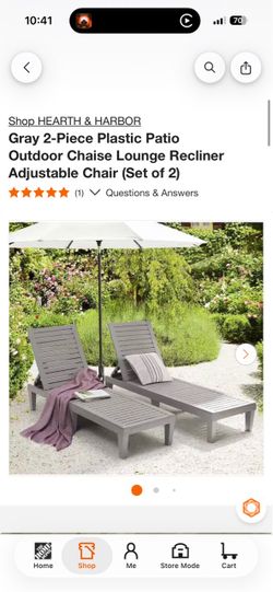 Gray 2-Piece Plastic Patio Outdoor Chaise Lounge Recliner Adjustable Chair (Set of 2)