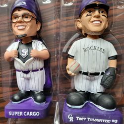2 Bobblehead Carlos Gonzalez & Troy Tulowitzki Rockies Gnome on deck