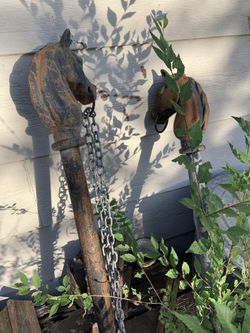 Antique Iron Horse Heads On Posts