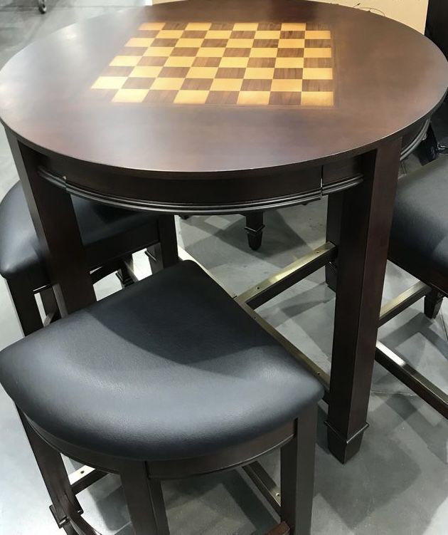 5-Piece Counter Height Dining Set with Chess Table, 4 Stools, Chess And Checkers  Set, Playing Cards. for Sale in Chicago, IL - OfferUp