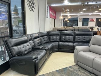 Black Leather Reclining Sectional Sofa