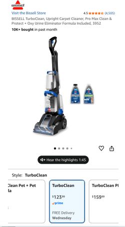 BISSELL TurboClean, Upright Carpet Cleaner, Pro Max Clean & Protect + Oxy Urine Eliminator Formula Included, 3952