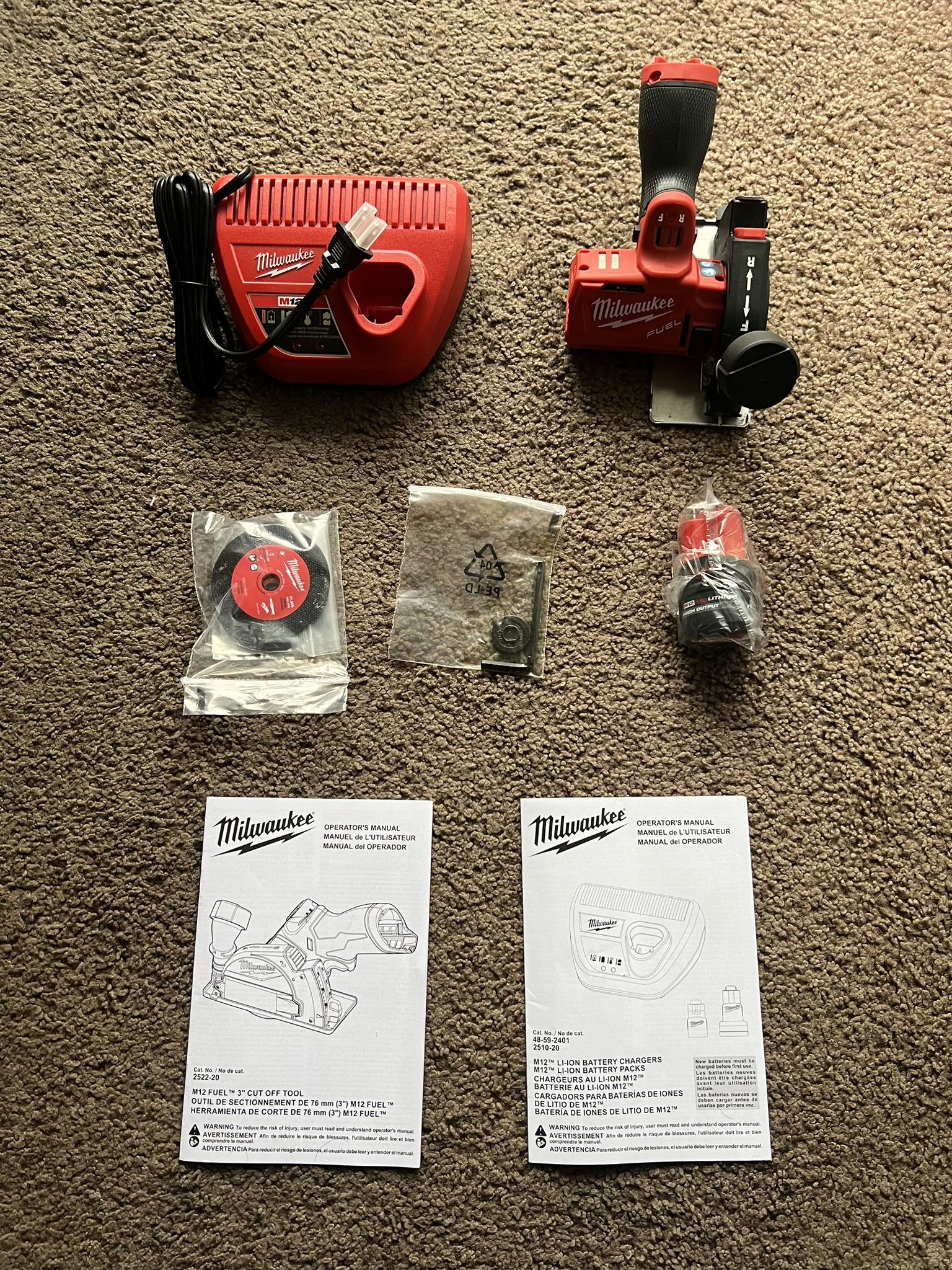 Milwaukee FUEL Cut Off Tool 3" M12 + 3 Blades + Battery 2.5 High Output Amp + Charger + Guard & Dust Collector (Brand New)