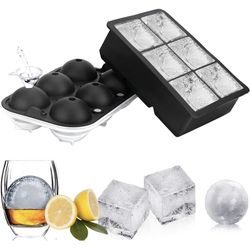 Whiskey Ice Ball Mold Square , Round Ice Cube Maker, Bourbon Ice Cube Tray for Freezer with Lid, Large Ice Ball Maker for Cocktail, Release Easily,